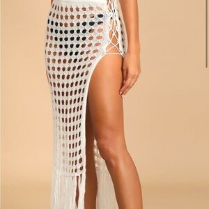Poolside Perfection White Sheer Crochet Lace-Up Swim Cover-Up